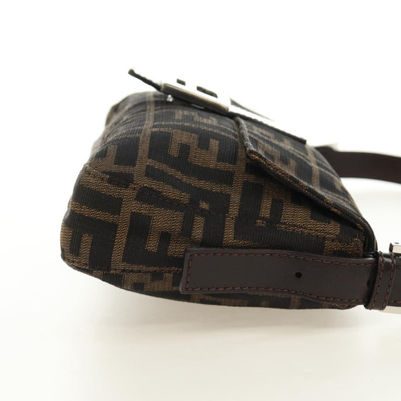 FENDI Zucca Canvas Mamma Baguette Shoulder Bag Black Brown Auth 185313M