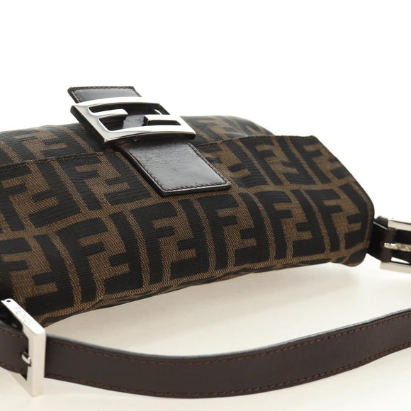 FENDI Zucca Canvas Mamma Baguette Shoulder Bag Black Brown Auth 185313M