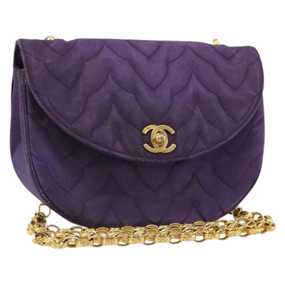 CHANEL Chain Shoulder Bag Satin Purple Gold CC Auth 185314