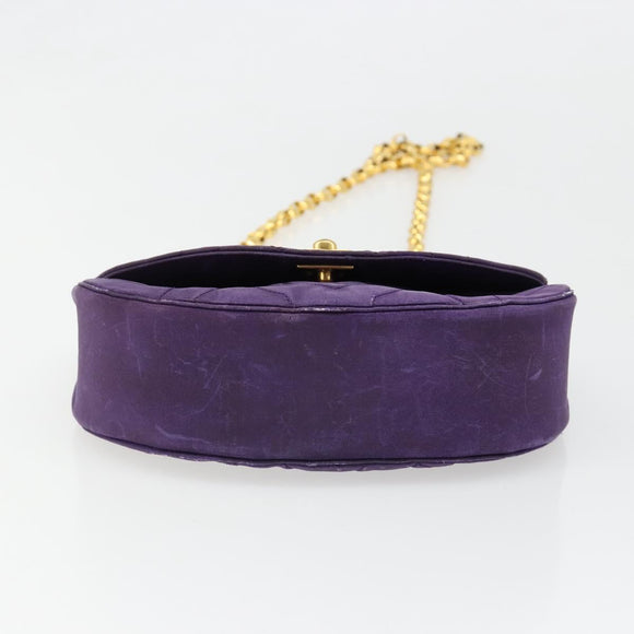 CHANEL Chain Shoulder Bag Satin Purple Gold CC Auth 185314