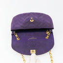 CHANEL Chain Shoulder Bag Satin Purple Gold CC Auth 185314-16