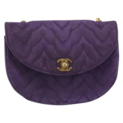 CHANEL Chain Shoulder Bag Satin Purple Gold CC Auth 185314 - 0