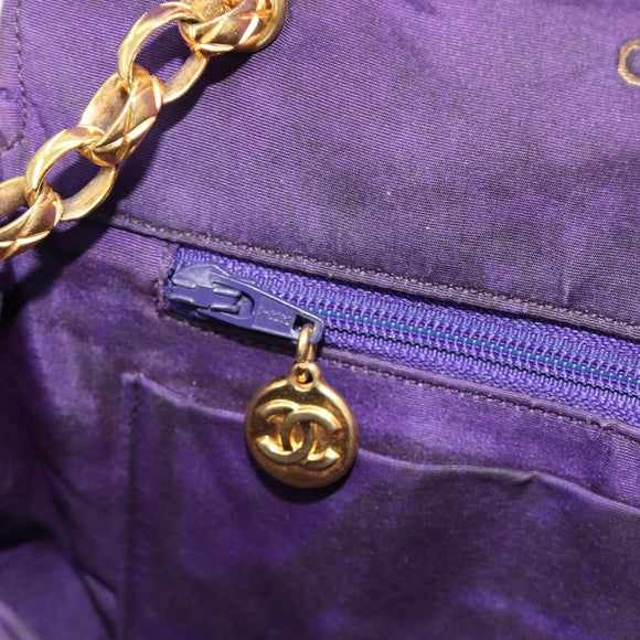 CHANEL Chain Shoulder Bag Satin Purple Gold CC Auth 185314