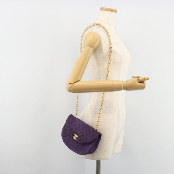 CHANEL Chain Shoulder Bag Satin Purple Gold CC Auth 185314