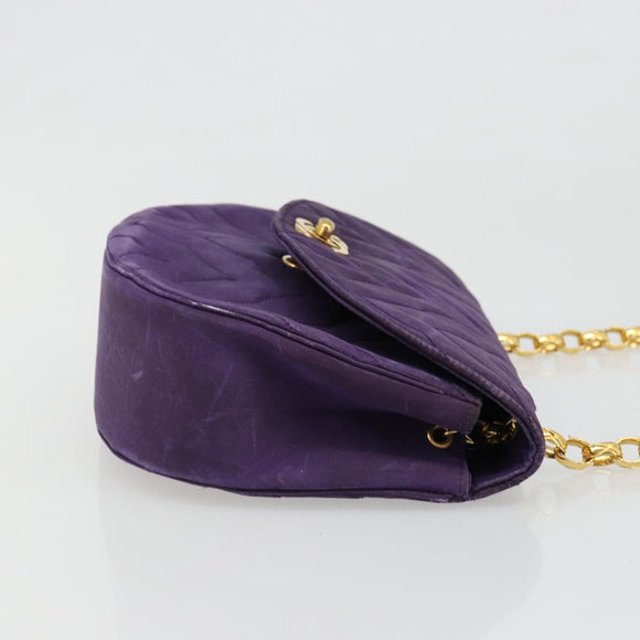 CHANEL Chain Shoulder Bag Satin Purple Gold CC Auth 185314