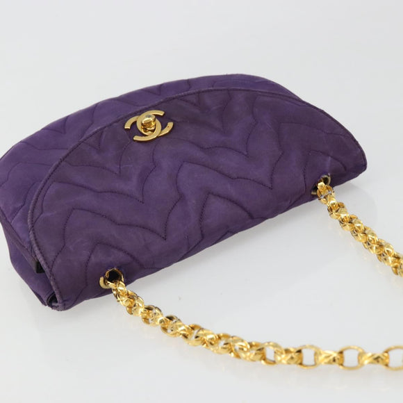 CHANEL Chain Shoulder Bag Satin Purple Gold CC Auth 185314