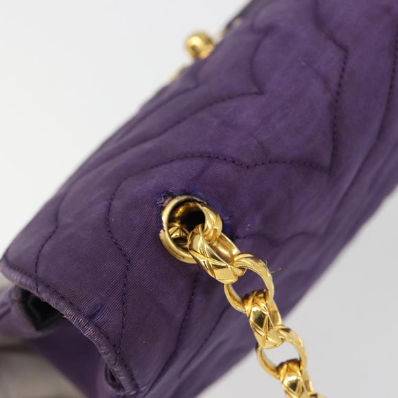 CHANEL Chain Shoulder Bag Satin Purple Gold CC Auth 185314