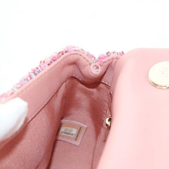 CHANEL Chain Shoulder Bag Tweed 2way Pink Gold CC Auth 185316M