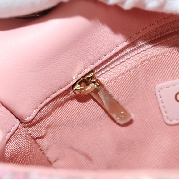 CHANEL Chain Shoulder Bag Tweed 2way Pink Gold CC Auth 185316M