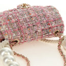 CHANEL Chain Shoulder Bag Tweed 2way Pink Gold CC Auth 185316M-14