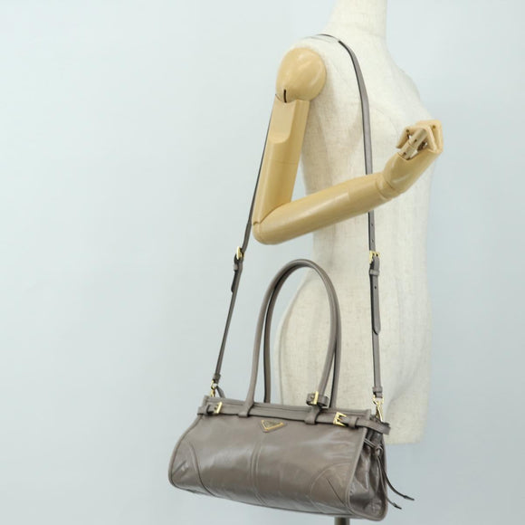 PRADA Bonnie Medium Shoulder Bag Leather 2way Gold Purple gray Auth 185323SM