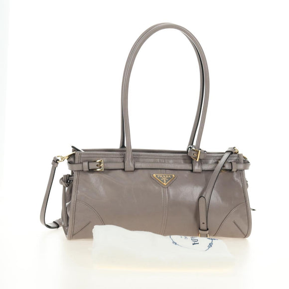 PRADA Bonnie Medium Shoulder Bag Leather 2way Gold Purple gray Auth 185323SM