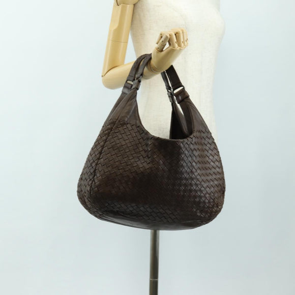 BOTTEGA VENETA INTRECCIATO Campana Shoulder Bag Leather Brown Auth 185326M