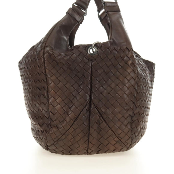 BOTTEGA VENETA INTRECCIATO Campana Shoulder Bag Leather Brown Auth 185326M