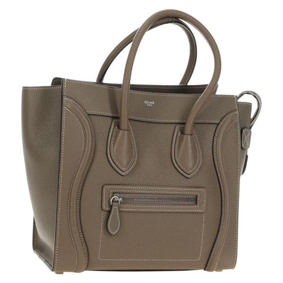 CELINE Luggage Micro Shopper Hand Bag Leather Gray Silver Auth 185329M