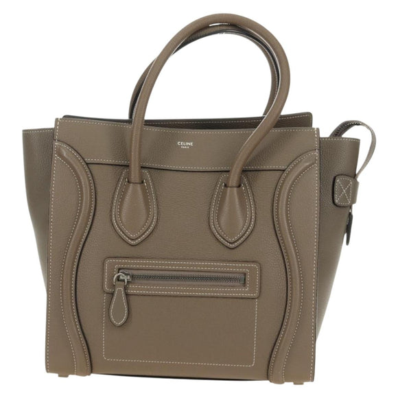 CELINE Luggage Micro Shopper Hand Bag Leather Gray Silver Auth 185329M