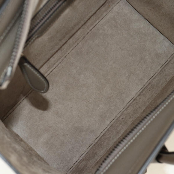 CELINE Luggage Micro Shopper Hand Bag Leather Gray Silver Auth 185329M