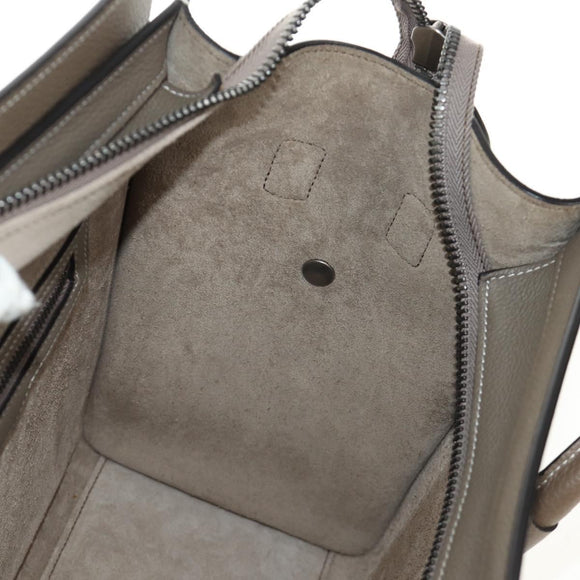 CELINE Luggage Micro Shopper Hand Bag Leather Gray Silver Auth 185329M