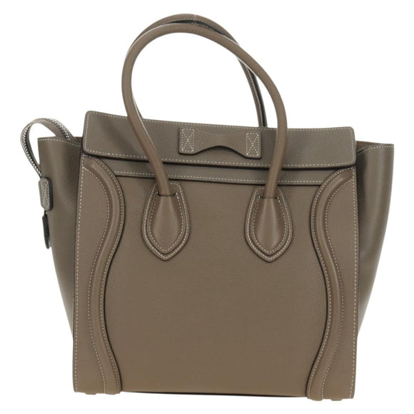 CELINE Luggage Micro Shopper Hand Bag Leather Gray Silver Auth 185329M