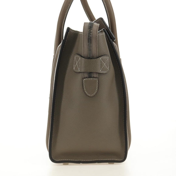 CELINE Luggage Micro Shopper Hand Bag Leather Gray Silver Auth 185329M
