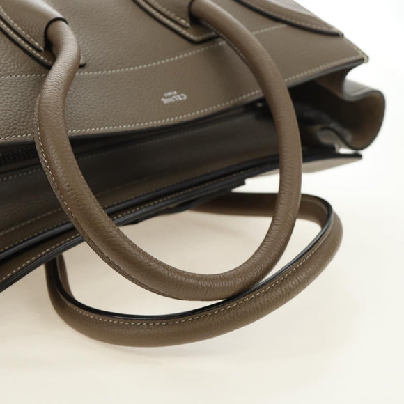 CELINE Luggage Micro Shopper Hand Bag Leather Gray Silver Auth 185329M