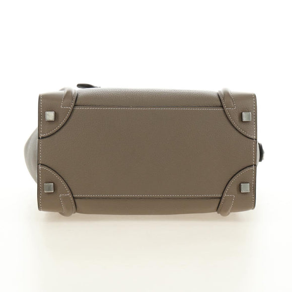 CELINE Luggage Micro Shopper Hand Bag Leather Gray Silver Auth 185329M