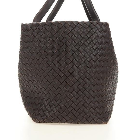 BOTTEGA VENETA INTRECCIATO Cabas MM Hand Bag Leather Brown Auth 185332SM