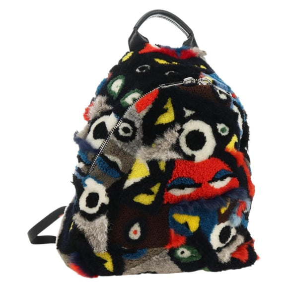 FENDI Bore Backpack Fur Multicolor Silver Auth 185333M
