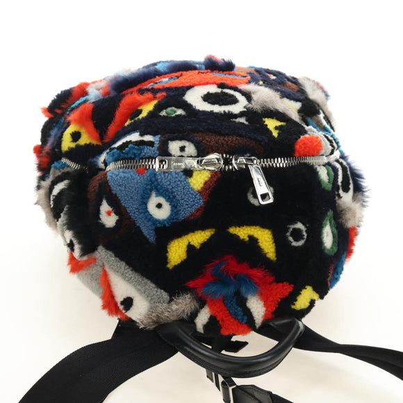 FENDI Bore Backpack Fur Multicolor Silver Auth 185333M