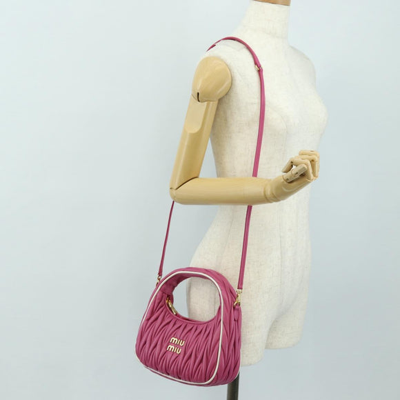 Miu Miu Matelasse Wonder Hand Bag Leather 2way Pink Gold Auth 185334SM
