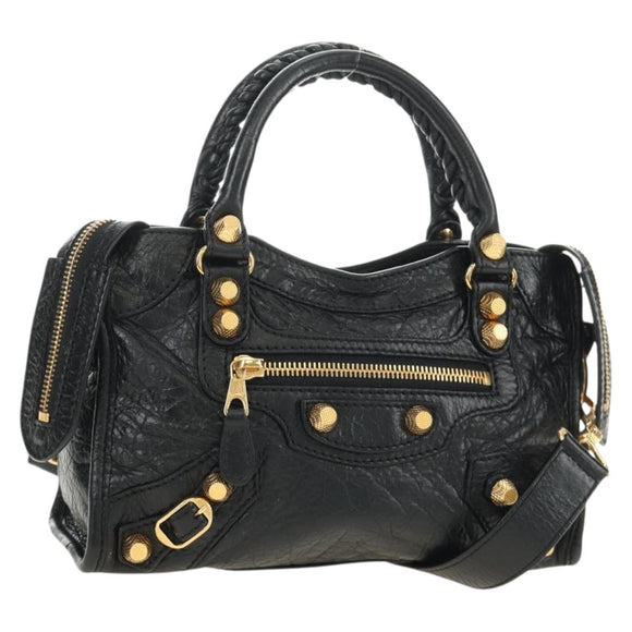 BALENCIAGA Mini City Hand Bag Leather 2way Black Gold 309544 Auth 185336SAM