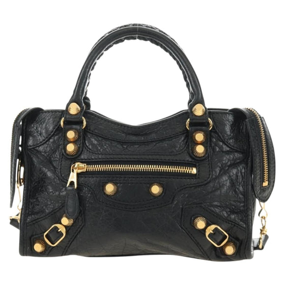 BALENCIAGA Mini City Hand Bag Leather 2way Black Gold 309544 Auth 185336SAM