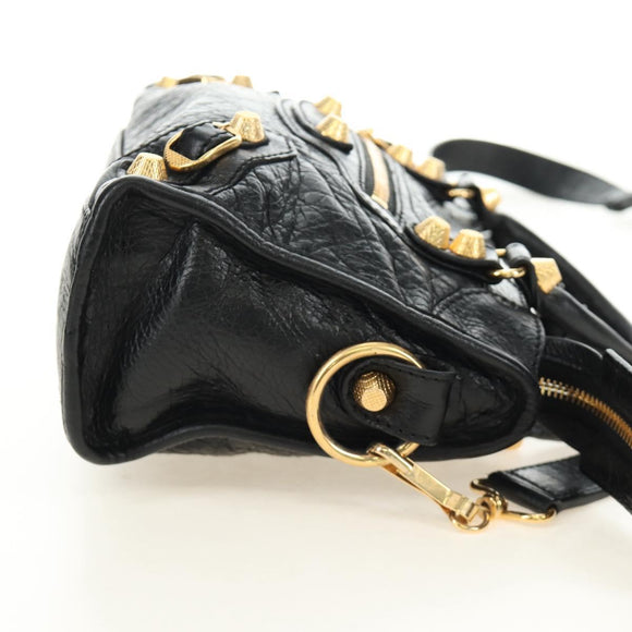 BALENCIAGA Mini City Hand Bag Leather 2way Black Gold 309544 Auth 185336SAM