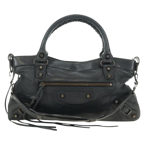 BALENCIAGA The First Hand Bag Leather 2way Navy 103208 Auth 185338M