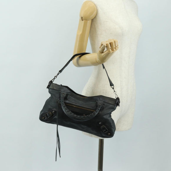 BALENCIAGA The First Hand Bag Leather 2way Navy 103208 Auth 185338M
