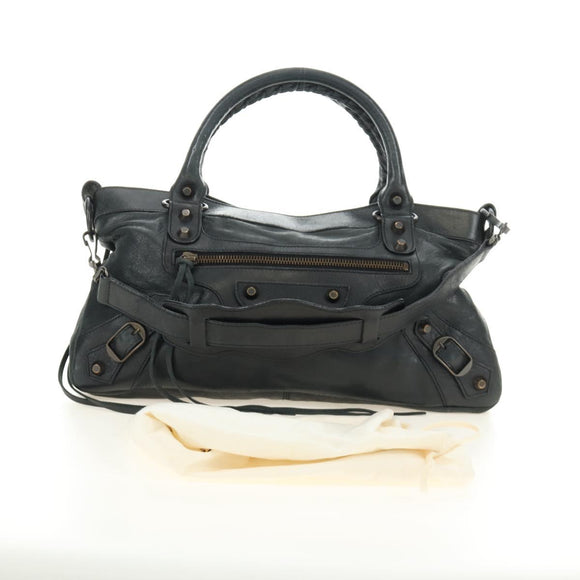 BALENCIAGA The First Hand Bag Leather 2way Navy 103208 Auth 185338M