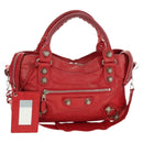 BALENCIAGA The Giant City Hand Bag Leather 2way Red Silver 173084 Auth 185342M-1