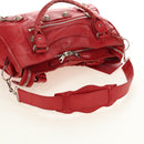 BALENCIAGA The Giant City Hand Bag Leather 2way Red Silver 173084 Auth 185342M-11