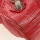 BALENCIAGA The Giant City Hand Bag Leather 2way Red Silver 173084 Auth 185342M-16