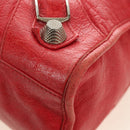 BALENCIAGA The Giant City Hand Bag Leather 2way Red Silver 173084 Auth 185342M-17