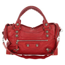 BALENCIAGA The Giant City Hand Bag Leather 2way Red Silver 173084 Auth 185342M-2