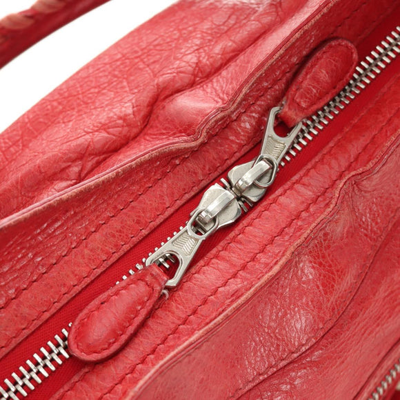 BALENCIAGA The Giant City Hand Bag Leather 2way Red Silver 173084 Auth 185342M