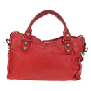 BALENCIAGA The Giant City Hand Bag Leather 2way Red Silver 173084 Auth 185342M-3