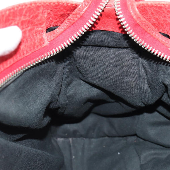 BALENCIAGA The Giant City Hand Bag Leather 2way Red Silver 173084 Auth 185342M