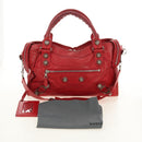 BALENCIAGA The Giant City Hand Bag Leather 2way Red Silver 173084 Auth 185342M-32