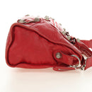 BALENCIAGA The Giant City Hand Bag Leather 2way Red Silver 173084 Auth 185342M-5