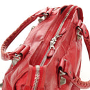 BALENCIAGA The Giant City Hand Bag Leather 2way Red Silver 173084 Auth 185342M-7