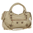 BALENCIAGA The Giant City Hand Bag Leather 2way Ivory Gold Auth 185343M-1