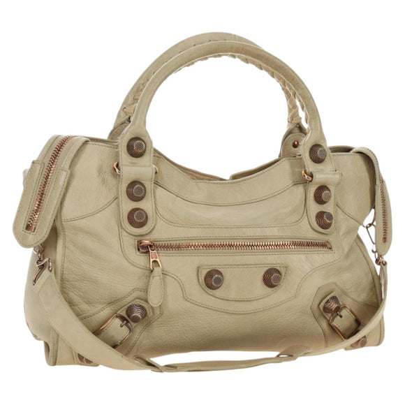 BALENCIAGA The Giant City Hand Bag Leather 2way Ivory Gold Auth 185343M