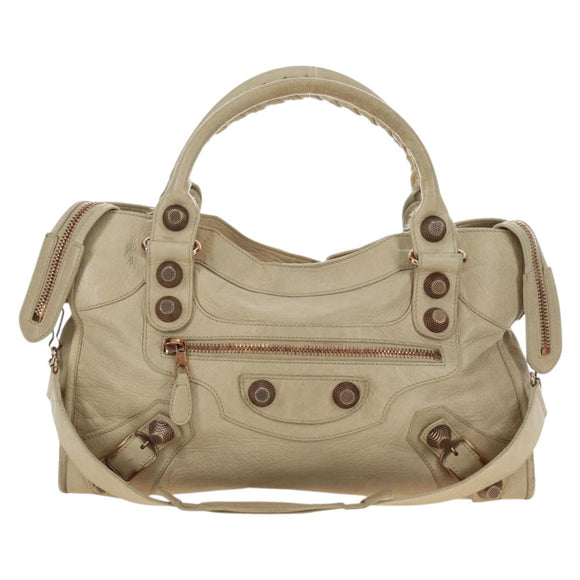 BALENCIAGA The Giant City Hand Bag Leather 2way Ivory Gold Auth 185343M